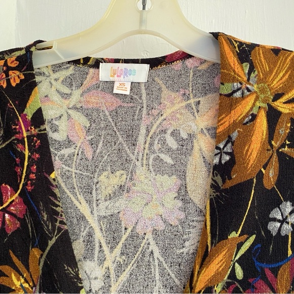 LulaRoe SARAH Black Purple Multicolored Long Cardigan Sweater Pockets Size XS - Picture 5 of 5